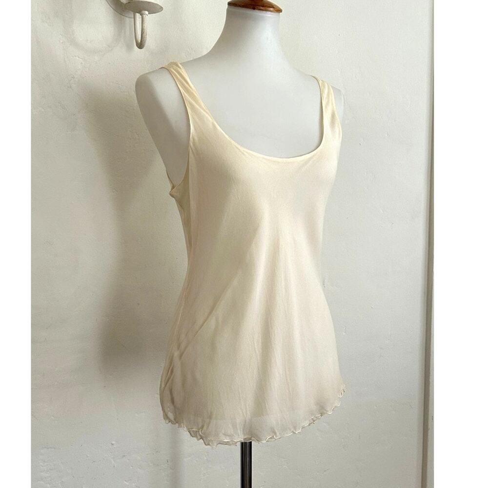 Rare Beth Schaeffer Vintage 90s 100% Silk Tank Top Ivory Lettuce Hem Size S
